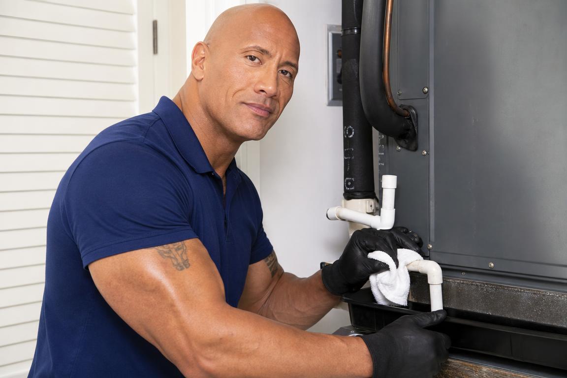Drain pan, condensate line, and air filter inside an indoor air handler being cleaned